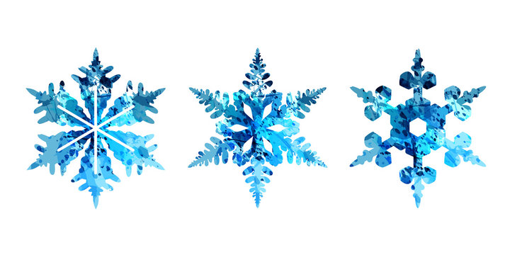 Vector watercolor silhouettes of snowflakes