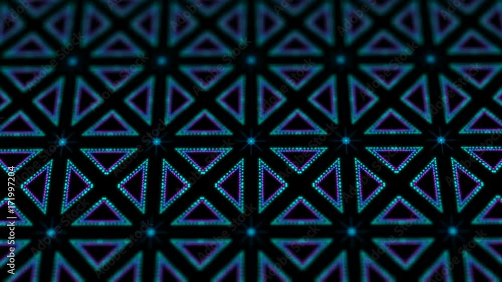 Poster disco kaleidoscopes background with animated glowing neon colorful lines and geometric shapes for mu