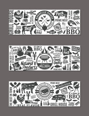Vector barbecue, grill and steak house banners - obrazy, fototapety, plakaty