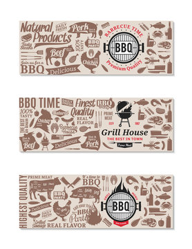 Vector barbecue, grill and steak house banners