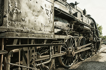 Old steam engine, HDR image with black gold filter