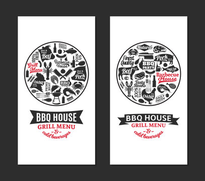 Vector barbecue, grill and steak house cards