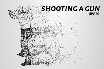 Shooting a gun from the particles. A man fires a gun. Silhouette of circles and dots. Vector illustration.