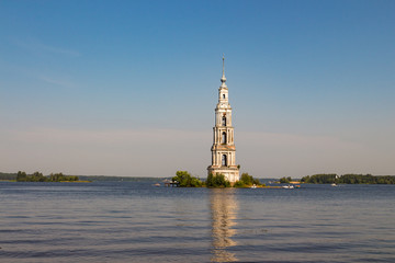 Flooded Belfry (Bell tower) is a part of the flooded church and the famous landmark of Kalyazin. Golden Ring of Russia.