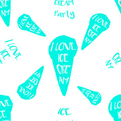 Ice-cream seamless pattern with lettering in hand drawn style style