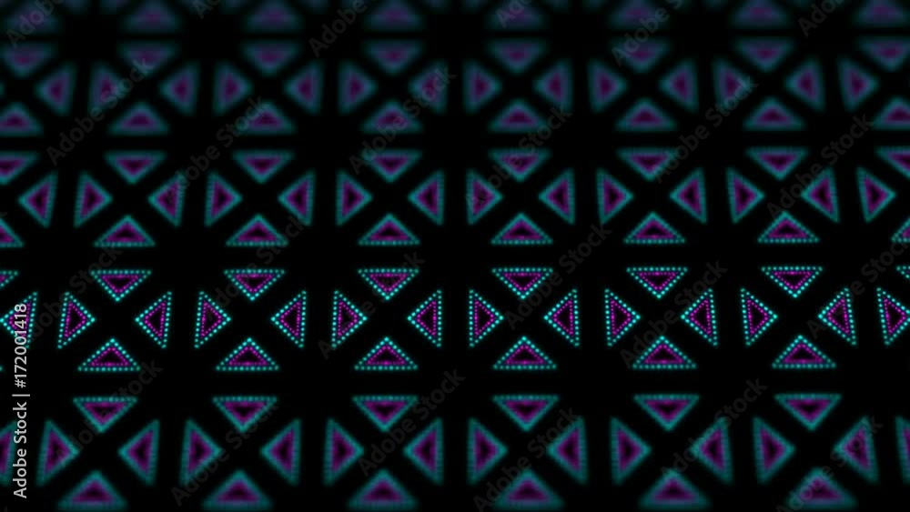 Poster disco kaleidoscopes background with animated glowing neon colorful lines and geometric shapes for mu