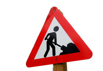 Roadwork sign on white