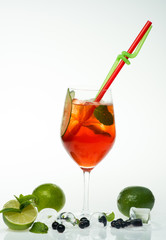 Cocktail with blueberry isolated on white background.