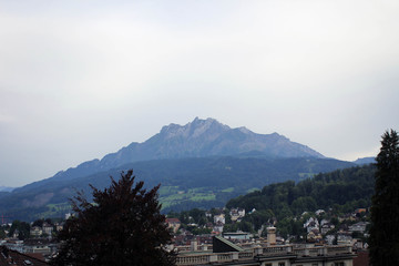 Old town of Lucerne panorama with the view of Mount Pilatus, Switzerland