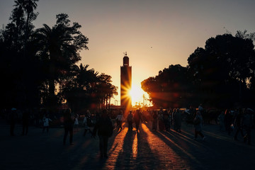 Fototapeta na wymiar minaret of marrakech in sunset