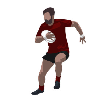 Rugby player holding ball and running, vector illustration