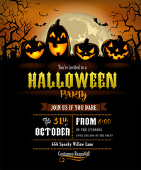 Halloween party invitation with scary pumpkins