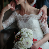 wedding couple, sensual bride and happy groom together