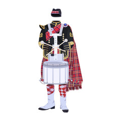 Scottish traditional clothing with drum flat vector illustration