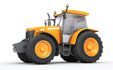 Wheel agricultural tracktor isolated on white background. Side view