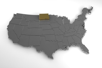 Fototapeta premium United States of America, 3d metallic map, whith North Dakota state highlighted. 3d render
