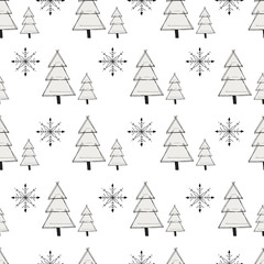 Obraz premium Cute winter hand drawn seamless pattern with Christmas elements. New Year vector illustration