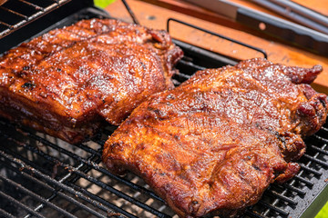 Grilled pork ribs on the grill barbecue