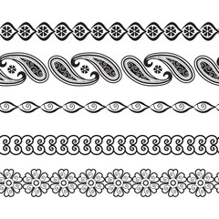 Seamless India Style Abstract Floral Vector Borders 3