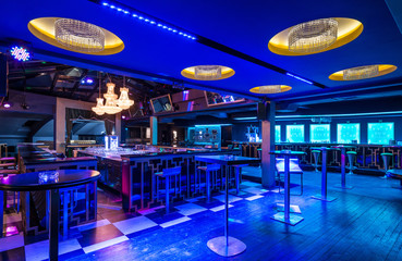 Dicotheque or caffe bar interior with luxury ceiling by night