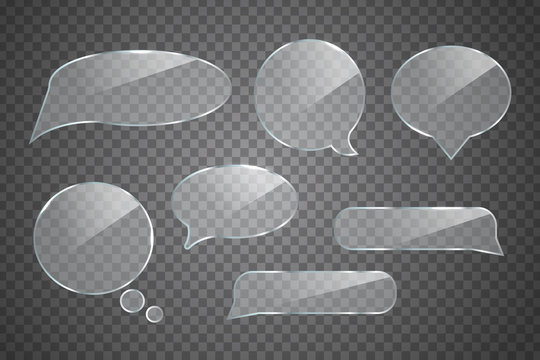 Vector set of realistic isolated glossy glass speech bubbles for decoration and covering on the transparent background.