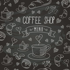 Chalkboard Coffee Shop Bistro Vector Food Icons Seamless Pattern 1
