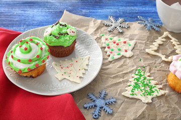 Composition with delicious Christmas sweets on table