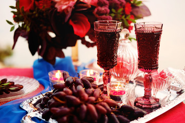 Dinner for two. Romantic table setting for a couple of lovers.