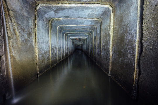 Underground river called "Blue Danube"  flowing in sewer tunnel under Voronezh