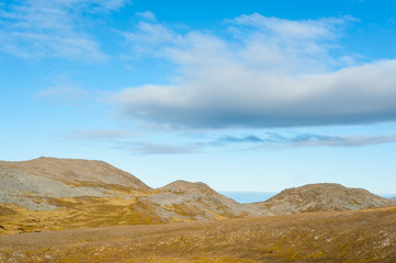 Fototapeta na wymiar Empty barren mountain landscape in Nordkapp, Finnmark county, Norway.