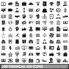 100 financial aid icons set, simple style 