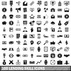 100 lending skill icons set, simple style 