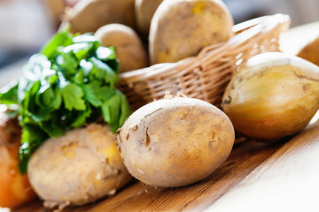 Raw potatoes and onion 