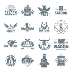 Wild west logo icons set, simple style