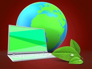 3d laptop computer with earth globe