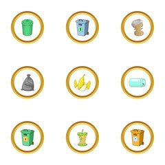Junk icons set, cartoon style