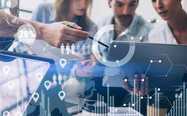 Concept of digital diagram,graph interfaces,virtual screen,connections icon on blurred...