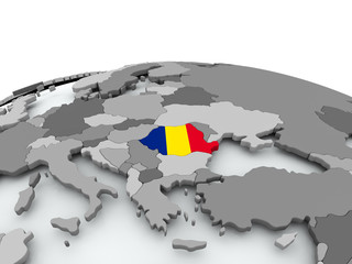 Flag of Romania on globe