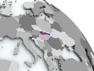 Map of Slovakia with flag on globe