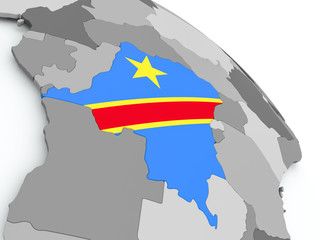 Obraz premium Map of Democratic Republic of Congo with flag on globe