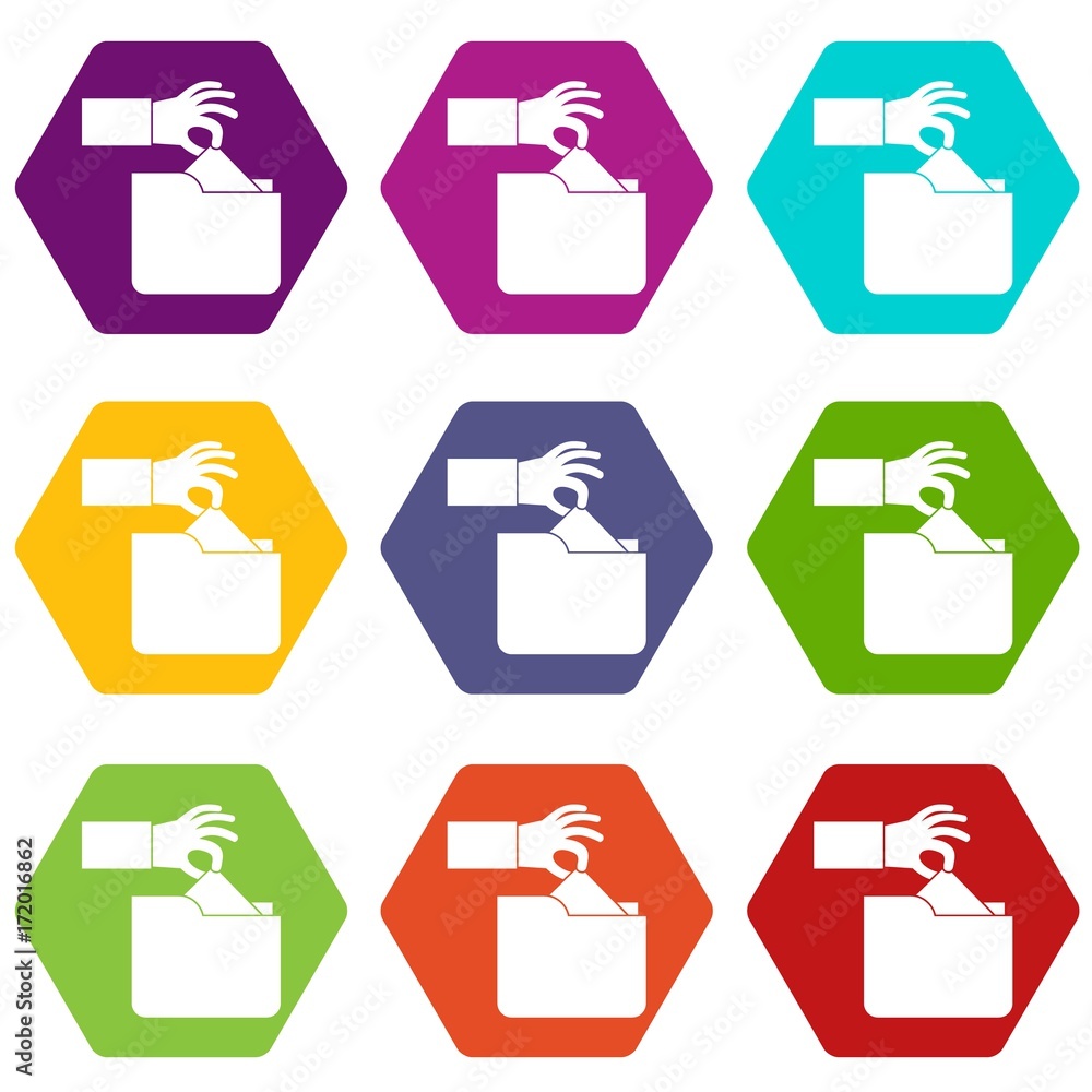 Poster robbery secret data in folder icon set color hexahedron
