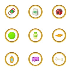 Dog accessory icons set, cartoon style