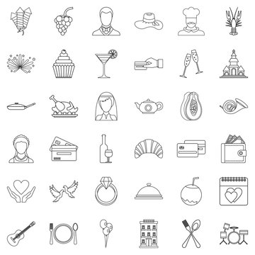 Dress icons set, outline style
