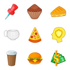 Fast food icon set, cartoon style