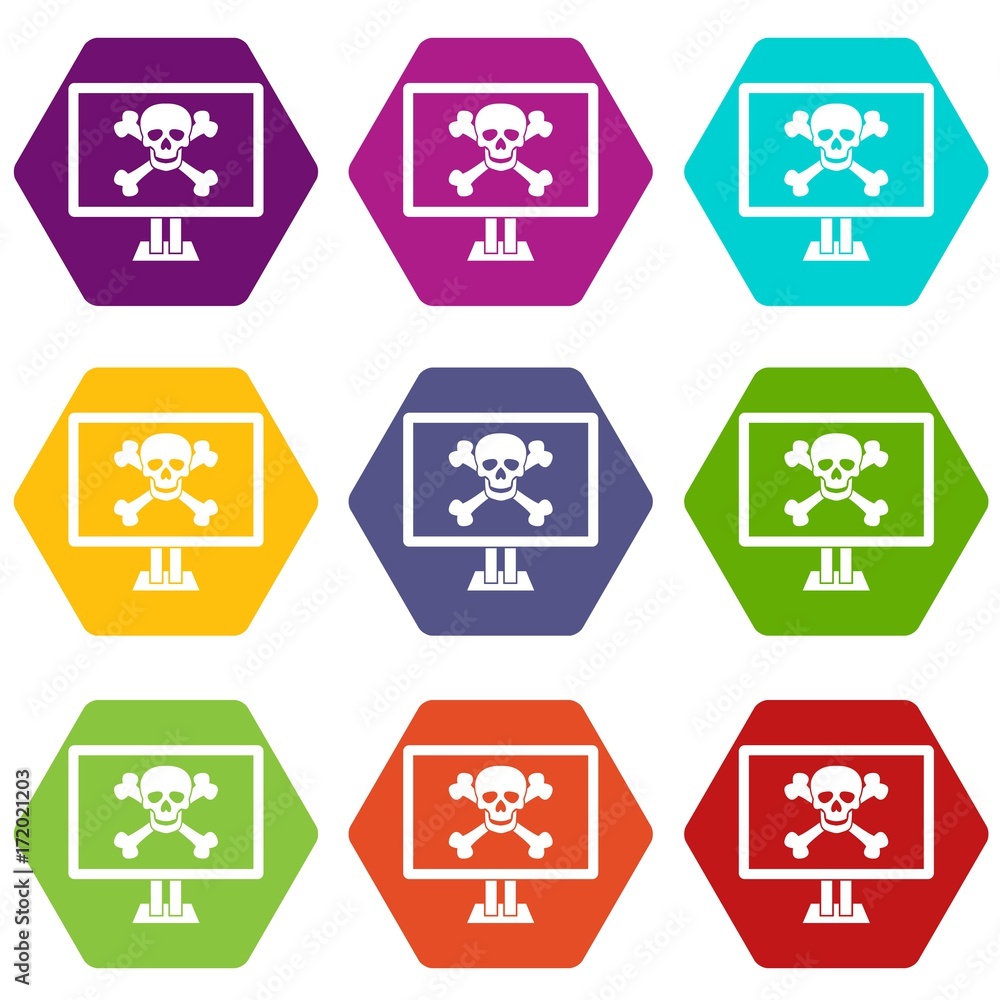 Aufkleber computer monitor with a skull and bones icon set color hexahedron