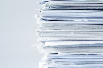 extremely close up  the report paper stacking of office working document