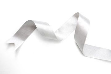 silver ribbon bow in bright silver white grey color isolated - 172022434