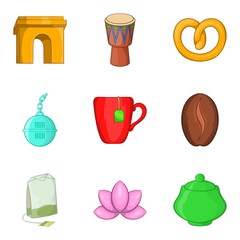 Morning tea time icon set, cartoon style