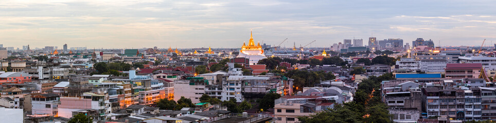 Golden Mount Temple Fair, Golden Mount Temple (Wat Sraket) with Wat Phra Kaew behind the left of the image in Bangkok, Thailand. panorama