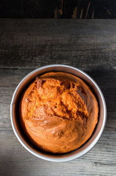 Baked Pumpkin Cake In Round Cake Pan Top View